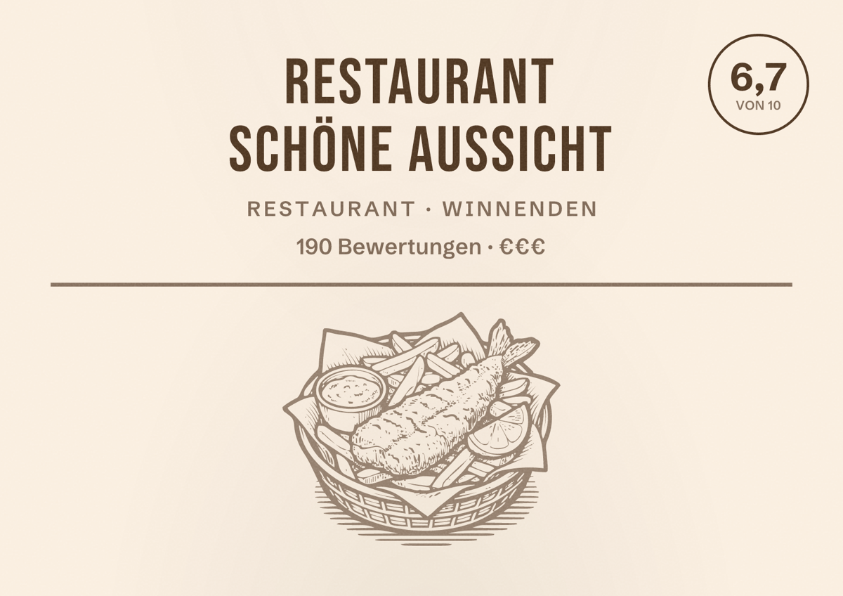 Illustriertes Poster von Restaurant Schöne Aussicht, Restaurant in Winnenden: Bewertung 6,7 von 10 aus 190 Bewertungen, Preisniveau €€€