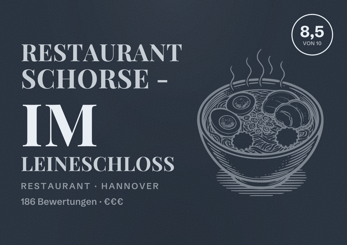 Illustriertes Poster von Restaurant Schorse - im Leineschloss, Restaurant in Hannover: Bewertung 8,5 von 10 aus 186 Bewertungen, Preisniveau €€€