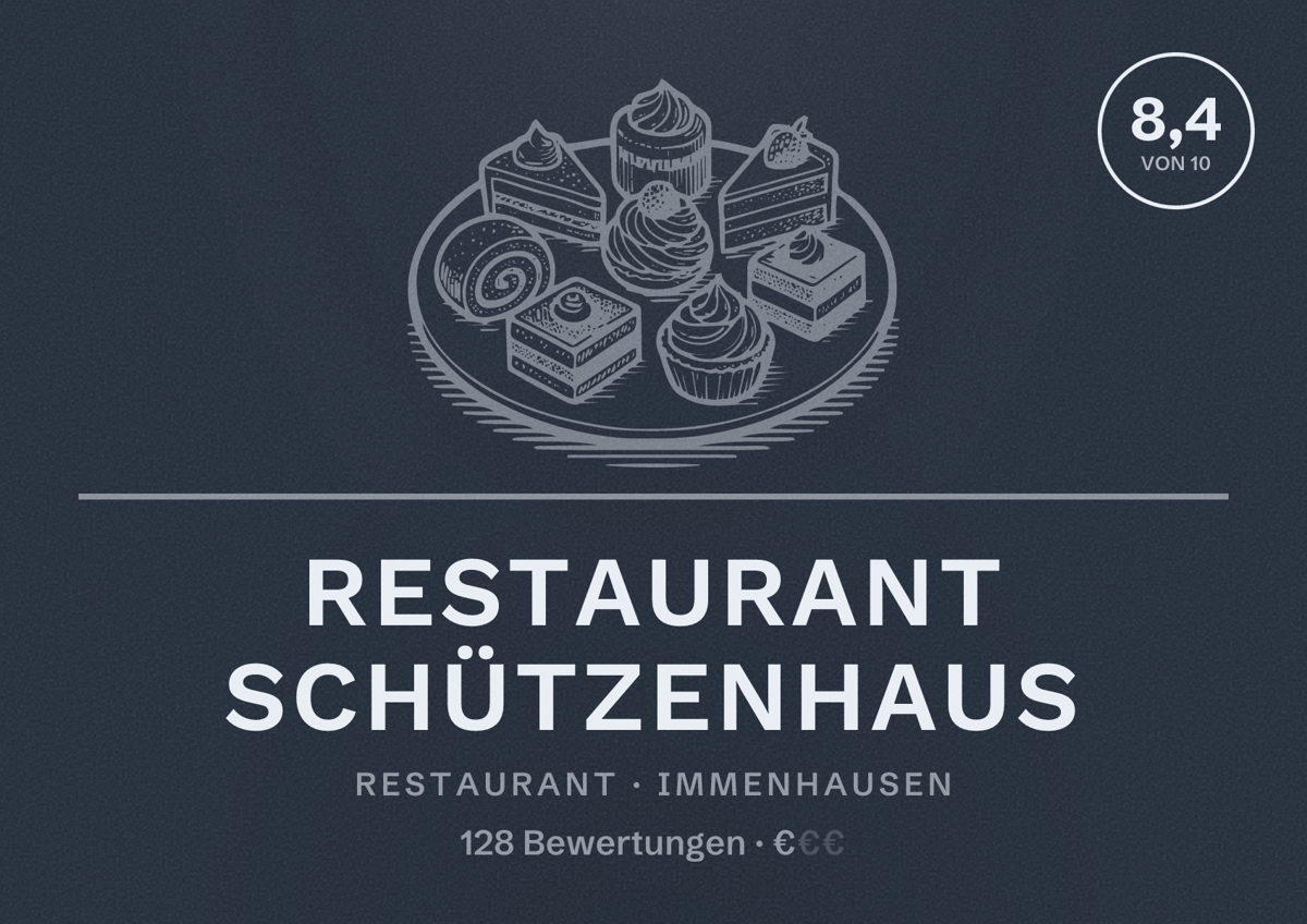 Illustriertes Poster von Restaurant Schützenhaus, Restaurant in Immenhausen: Bewertung 8,4 von 10 aus 128 Bewertungen, Preisniveau €