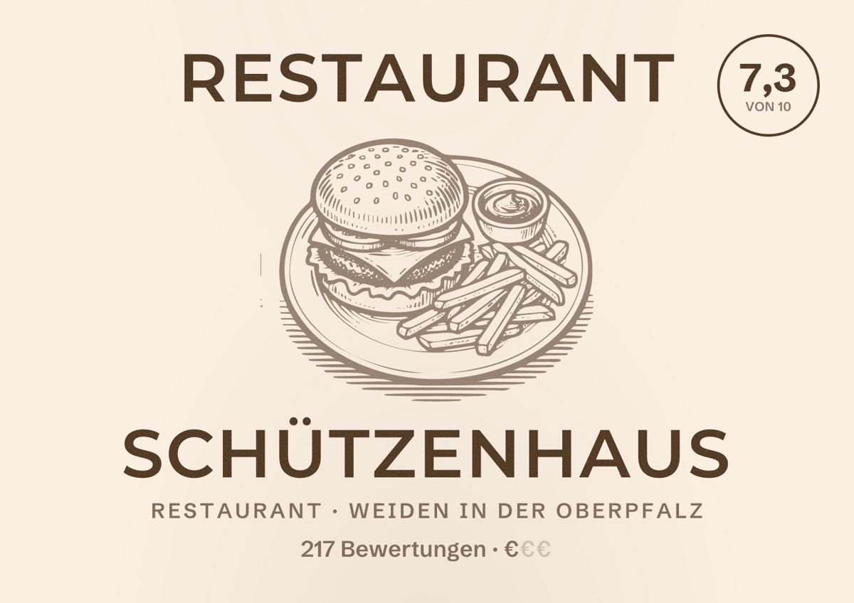 Illustriertes Poster von Restaurant Schützenhaus, Restaurant in Weiden in der Oberpfalz: Bewertung 7,3 von 10 aus 217 Bewertungen, Preisniveau €