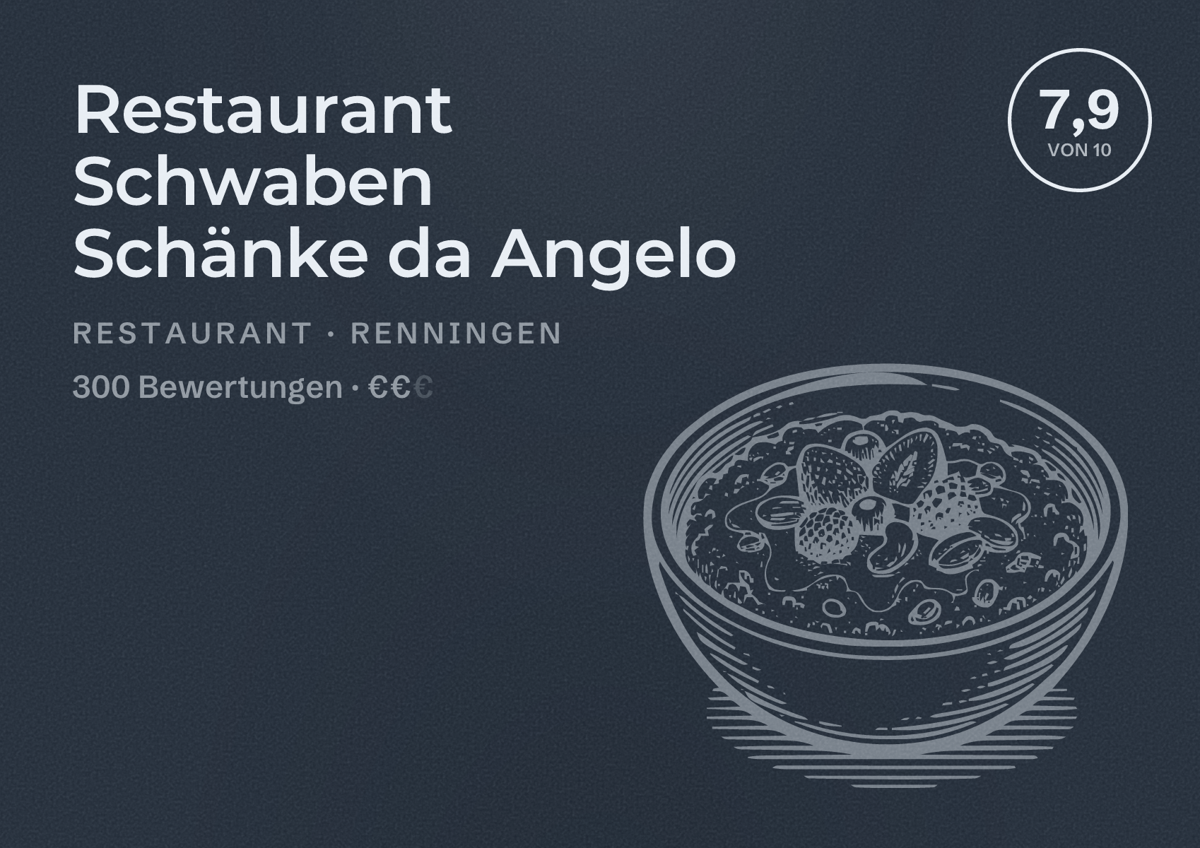 Illustriertes Poster von Restaurant Schwaben Schänke da Angelo, Restaurant in Renningen: Bewertung 7,9 von 10 aus 300 Bewertungen, Preisniveau €€