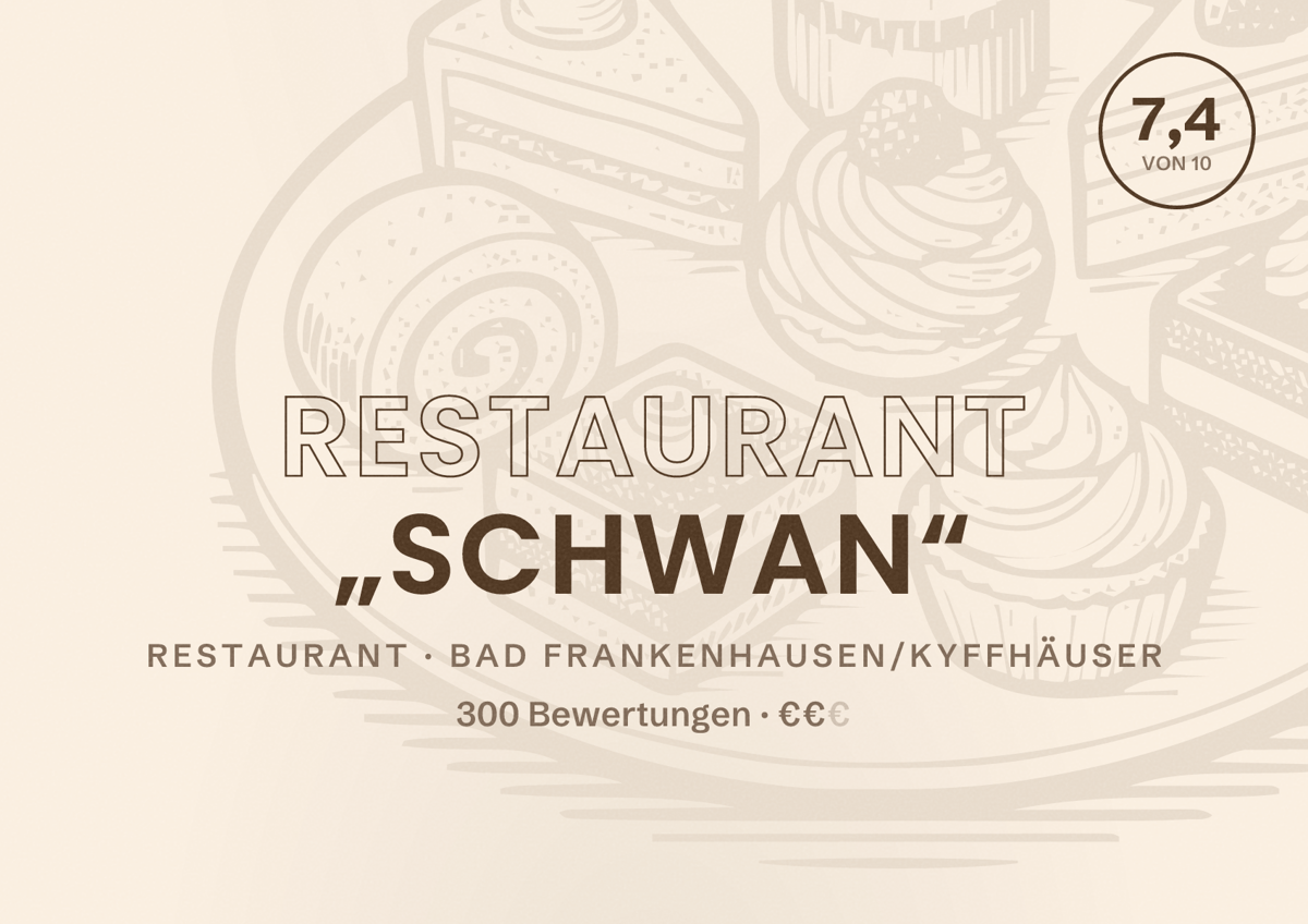 Illustriertes Poster von Restaurant „Schwan“, Restaurant in Bad Frankenhausen/Kyffhäuser: Bewertung 7,4 von 10 aus 300 Bewertungen, Preisniveau €€