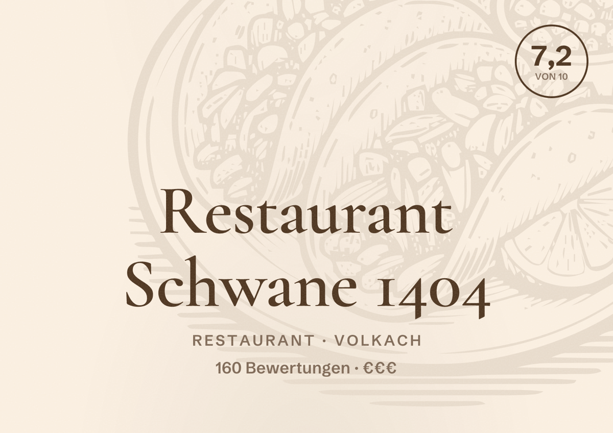 Illustriertes Poster von Restaurant Schwane 1404, Restaurant in Volkach: Bewertung 7,2 von 10 aus 160 Bewertungen, Preisniveau €€€