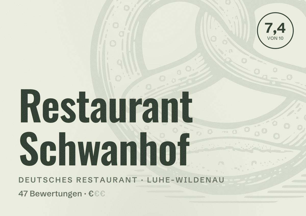 Illustriertes Poster von Restaurant Schwanhof, Deutsches Restaurant in Luhe-Wildenau: Bewertung 7,4 von 10 aus 47 Bewertungen, Preisniveau €