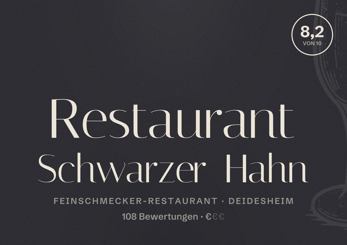 Illustriertes Poster von Restaurant Schwarzer Hahn, Feinschmecker-Restaurant in Deidesheim: Bewertung 8,2 von 10 aus 108 Bewertungen, Preisniveau €