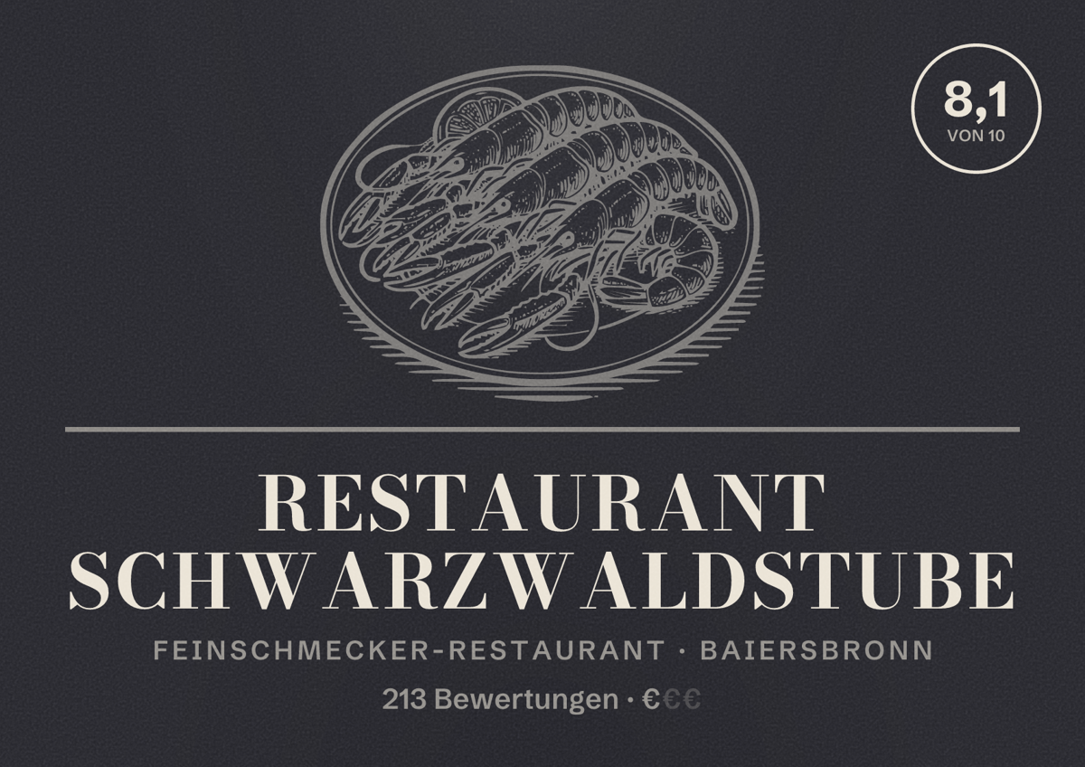 Illustriertes Poster von Restaurant Schwarzwaldstube, Feinschmecker-Restaurant in Baiersbronn: Bewertung 8,1 von 10 aus 213 Bewertungen, Preisniveau €