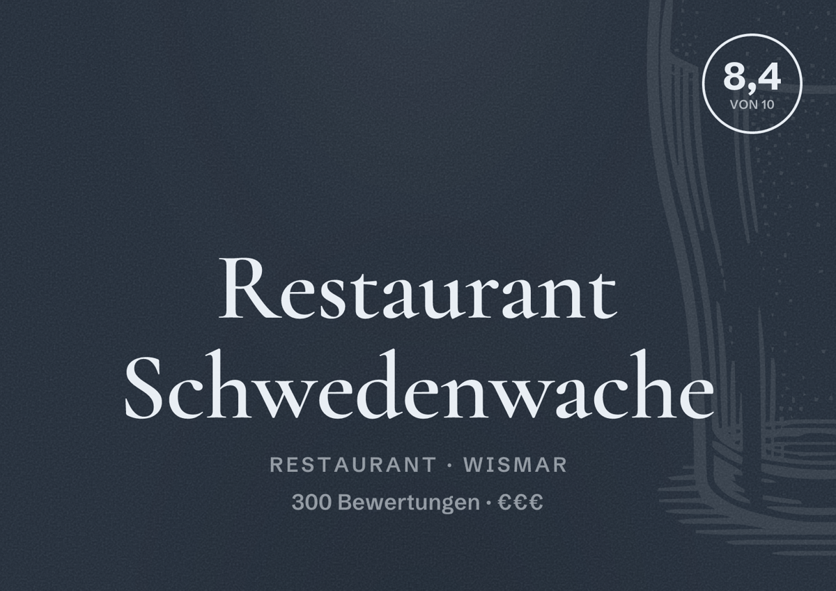 Illustriertes Poster von Restaurant Schwedenwache, Restaurant in Wismar: Bewertung 8,4 von 10 aus 300 Bewertungen, Preisniveau €€€