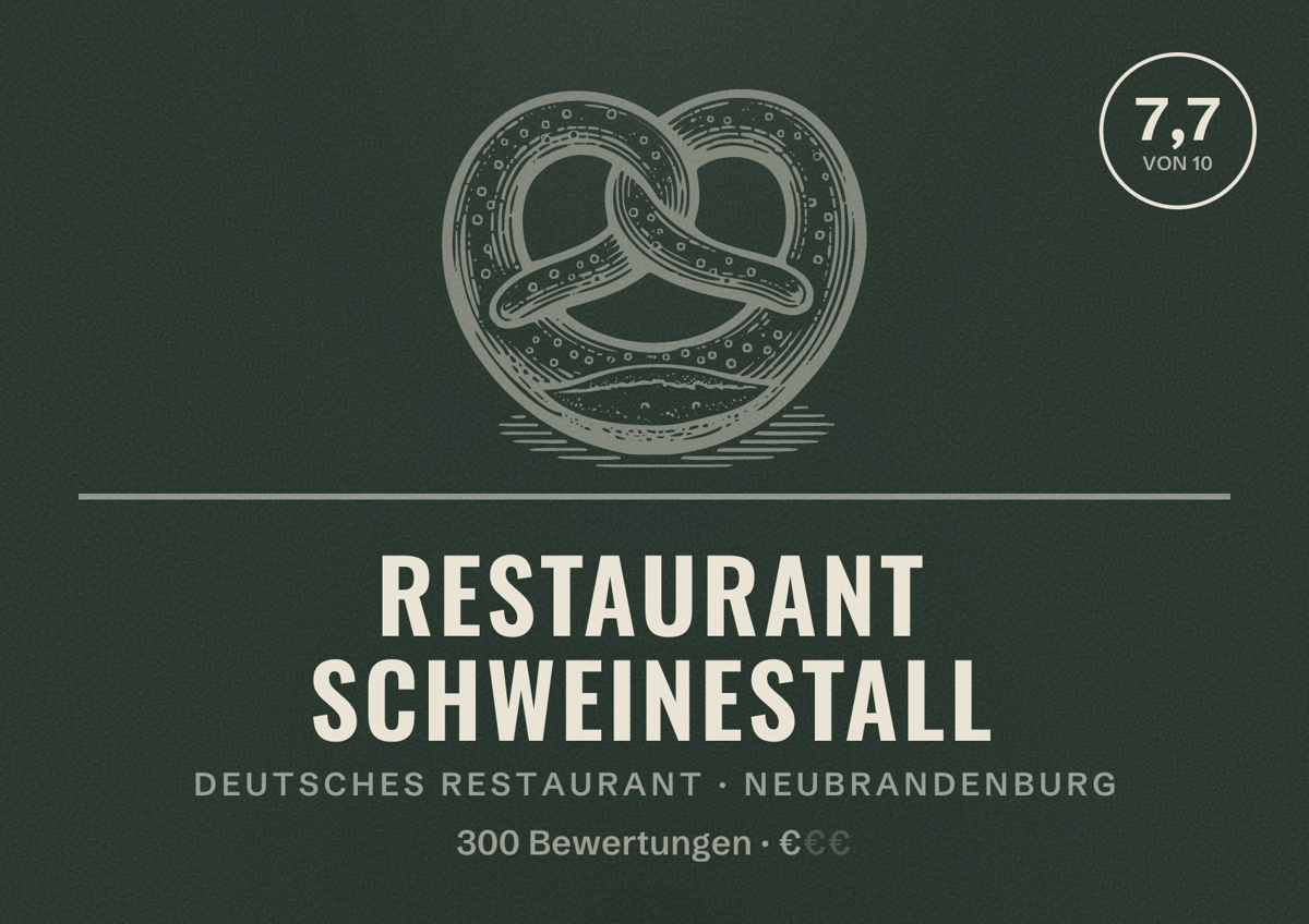 Illustriertes Poster von Restaurant Schweinestall, Deutsches Restaurant in Neubrandenburg: Bewertung 7,7 von 10 aus 300 Bewertungen, Preisniveau €