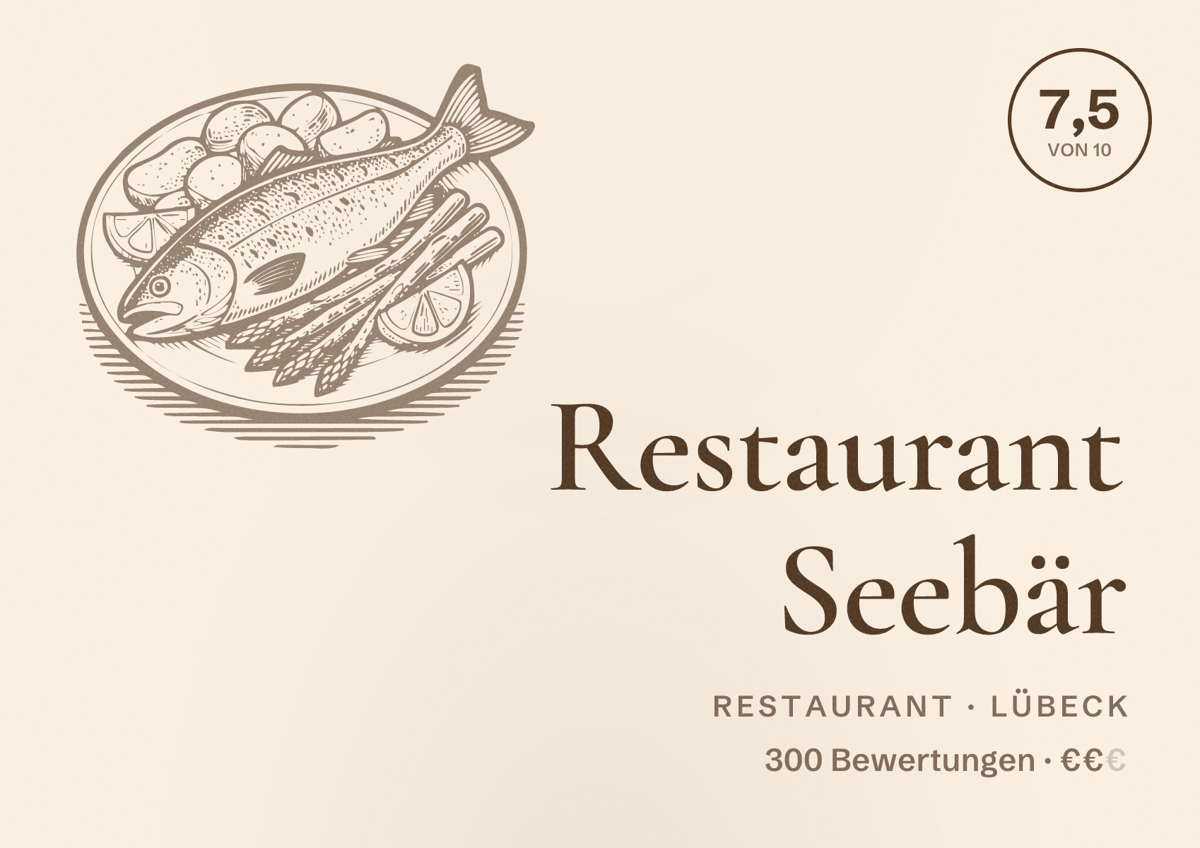 Illustriertes Poster von Restaurant Seebär, Restaurant in Lübeck: Bewertung 7,5 von 10 aus 300 Bewertungen, Preisniveau €€