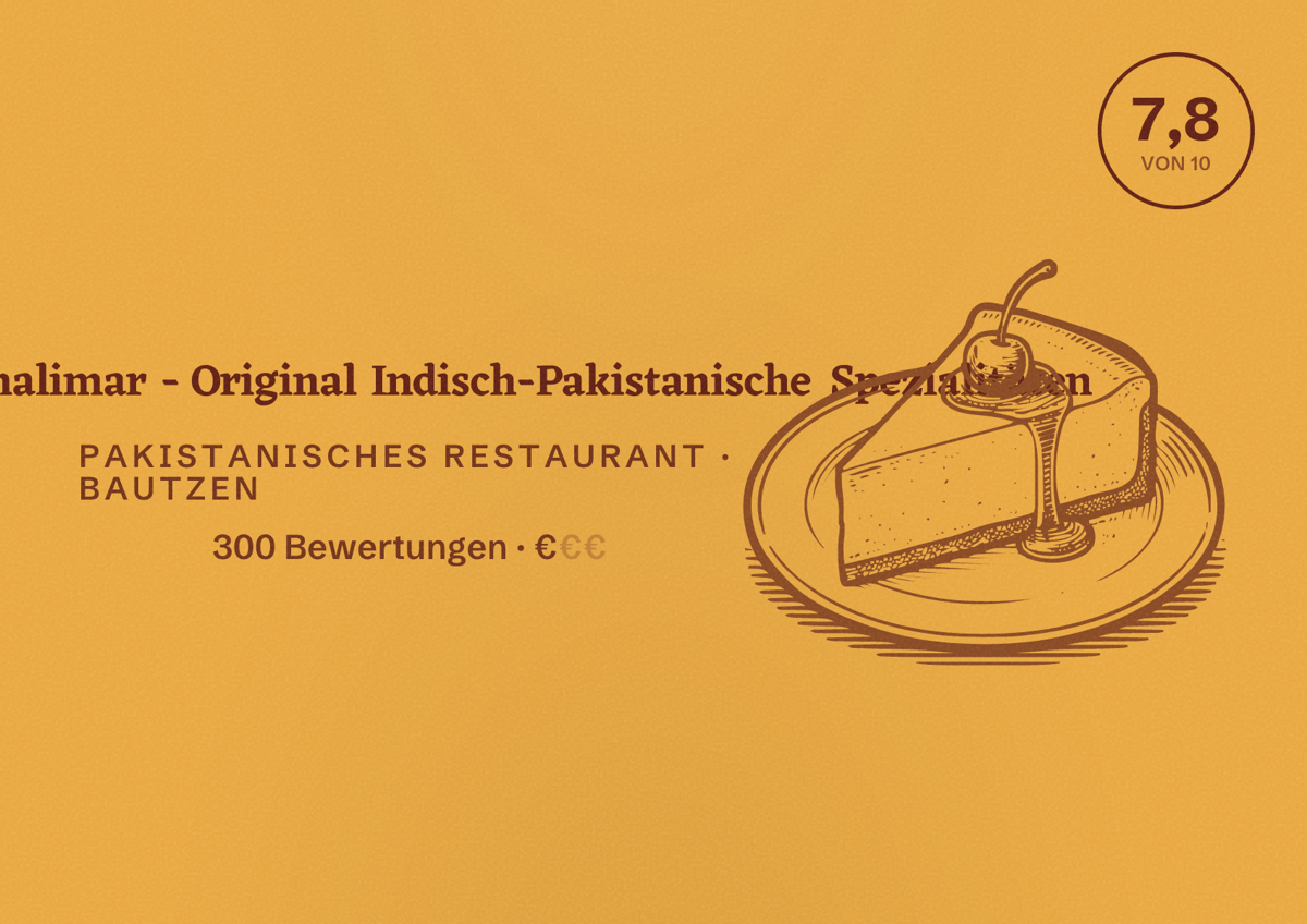 Illustriertes Poster von Restaurant Shalimar - Original Indisch-Pakistanische Spezialitäten, Pakistanisches Restaurant in Bautzen: Bewertung 7,8 von 10 aus 300 Bewertungen, Preisniveau €