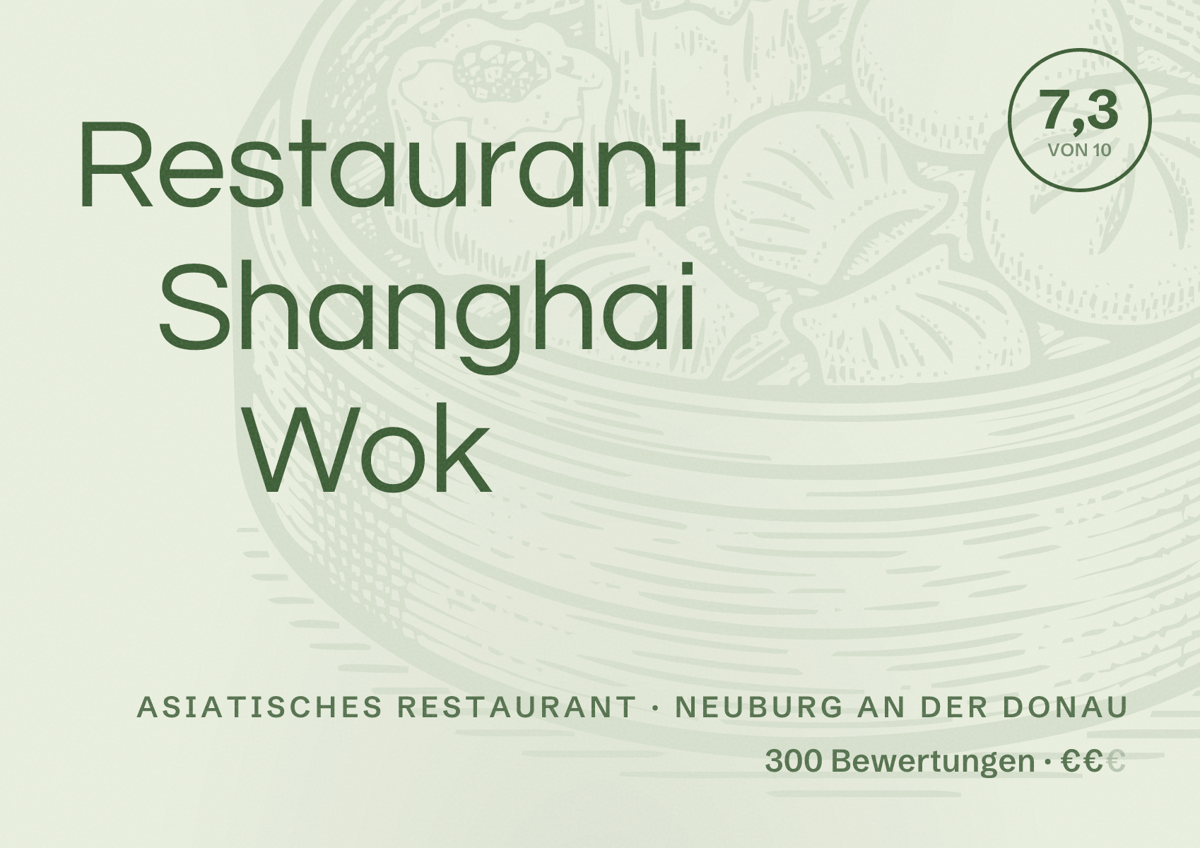 Illustriertes Poster von Restaurant Shanghai Wok, Asiatisches Restaurant in Neuburg an der Donau: Bewertung 7,3 von 10 aus 300 Bewertungen, Preisniveau €€