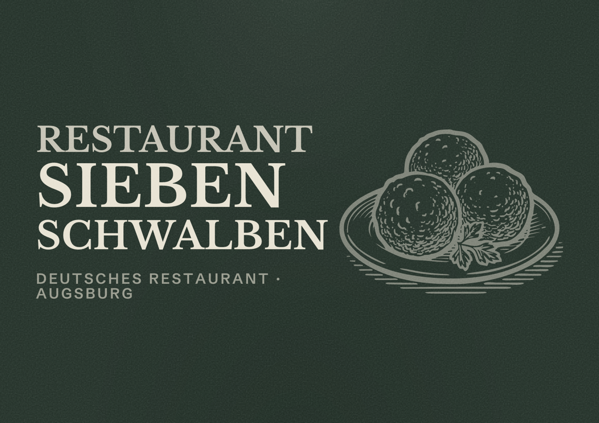 Illustriertes Poster von Restaurant Sieben Schwalben, Deutsches Restaurant in Augsburg