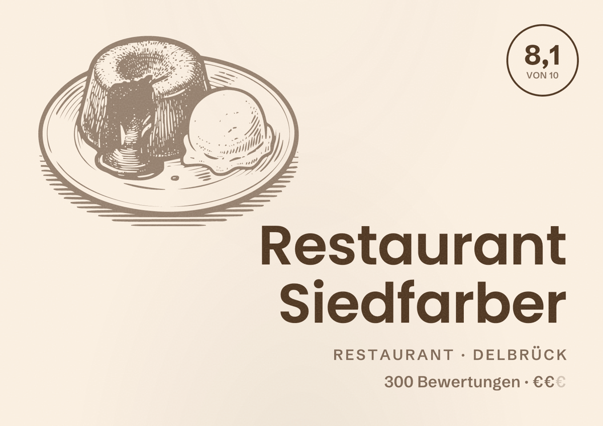 Illustriertes Poster von Restaurant Siedfarber, Restaurant in Delbrück: Bewertung 8,1 von 10 aus 300 Bewertungen, Preisniveau €€