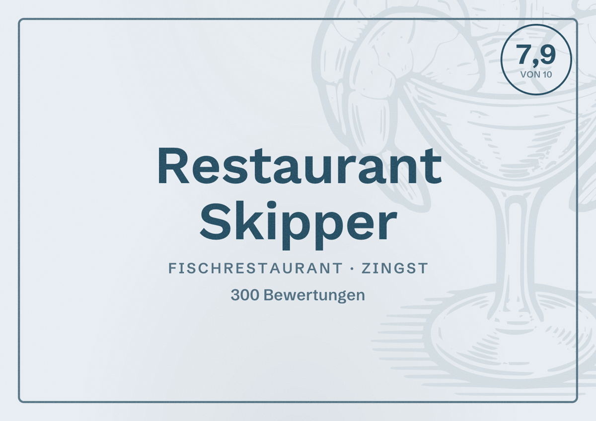 Illustriertes Poster von Restaurant Skipper, Fischrestaurant in Zingst: Bewertung 7,9 von 10 aus 300 Bewertungen