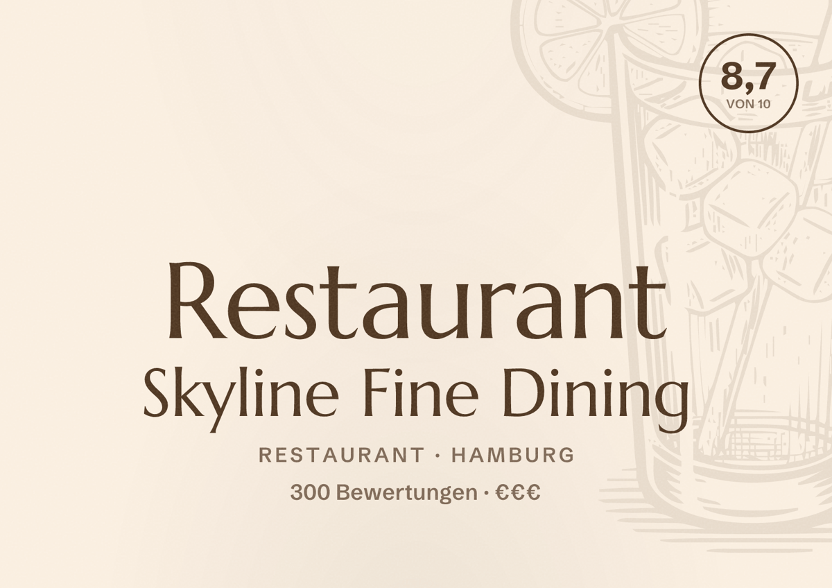Illustriertes Poster von Restaurant Skyline Fine Dining, Restaurant in Hamburg: Bewertung 8,7 von 10 aus 300 Bewertungen, Preisniveau €€€