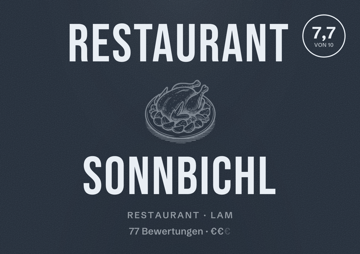 Illustriertes Poster von Restaurant Sonnbichl, Restaurant in Lam: Bewertung 7,7 von 10 aus 77 Bewertungen, Preisniveau €€