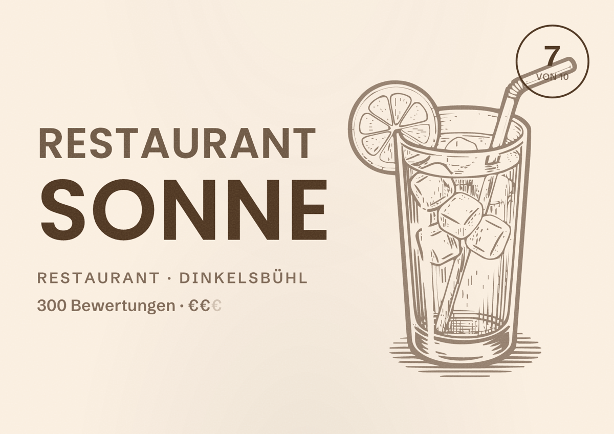 Illustriertes Poster von Restaurant Sonne, Restaurant in Dinkelsbühl: Bewertung 7 von 10 aus 300 Bewertungen, Preisniveau €€
