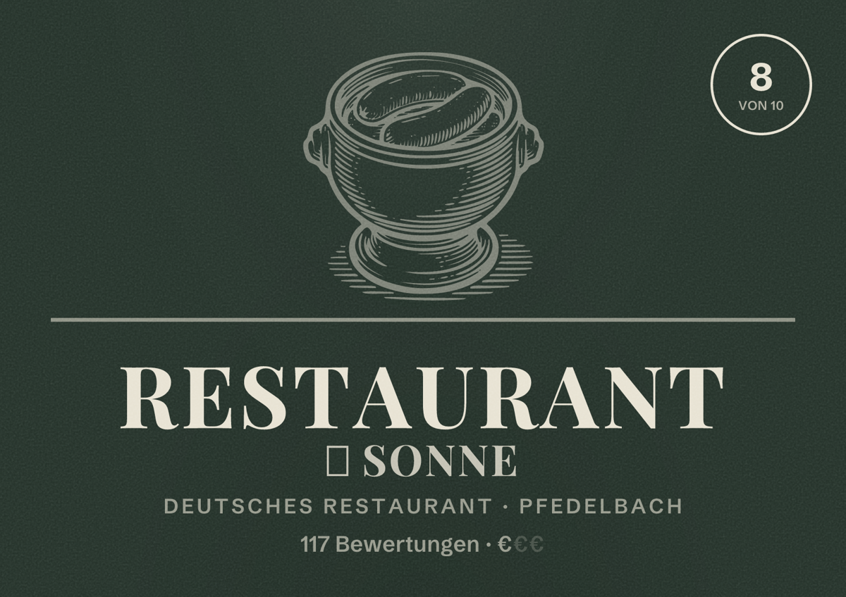 Illustriertes Poster von Restaurant ️ SONNE, Deutsches Restaurant in Pfedelbach: Bewertung 8 von 10 aus 117 Bewertungen, Preisniveau €