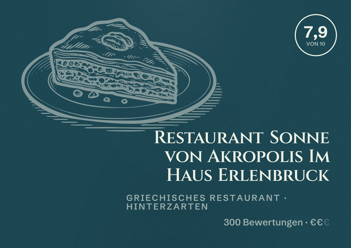 Illustriertes Poster von Restaurant Sonne von Akropolis Im Haus Erlenbruck, Griechisches Restaurant in Hinterzarten: Bewertung 7,9 von 10 aus 300 Bewertungen, Preisniveau €€