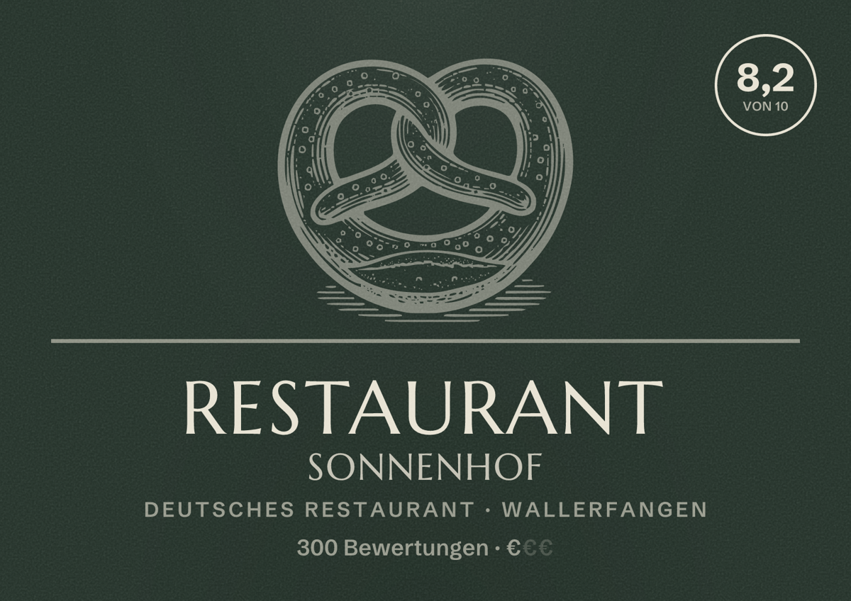 Illustriertes Poster von Restaurant Sonnenhof, Deutsches Restaurant in Wallerfangen: Bewertung 8,2 von 10 aus 300 Bewertungen, Preisniveau €