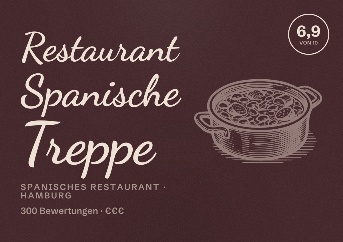 Illustriertes Poster von Restaurant Spanische Treppe, Spanisches Restaurant in Hamburg: Bewertung 6,9 von 10 aus 300 Bewertungen, Preisniveau €€€