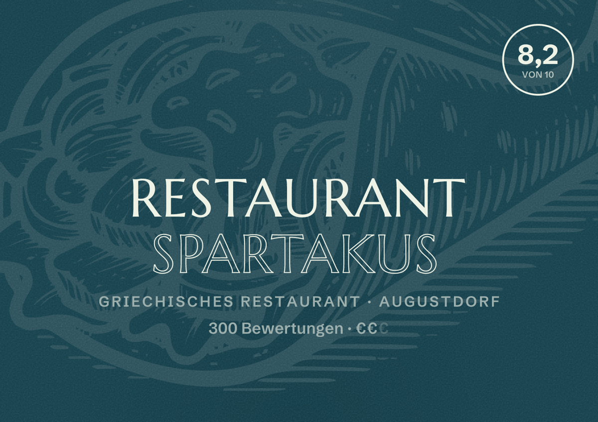 Illustriertes Poster von Restaurant Spartakus, Griechisches Restaurant in Augustdorf: Bewertung 8,2 von 10 aus 300 Bewertungen, Preisniveau €€