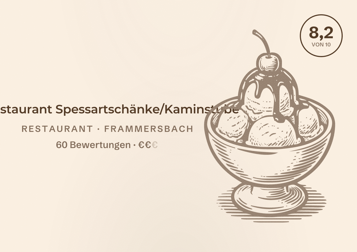 Illustriertes Poster von Restaurant Spessartschänke/Kaminstube, Restaurant in Frammersbach: Bewertung 8,2 von 10 aus 60 Bewertungen, Preisniveau €€