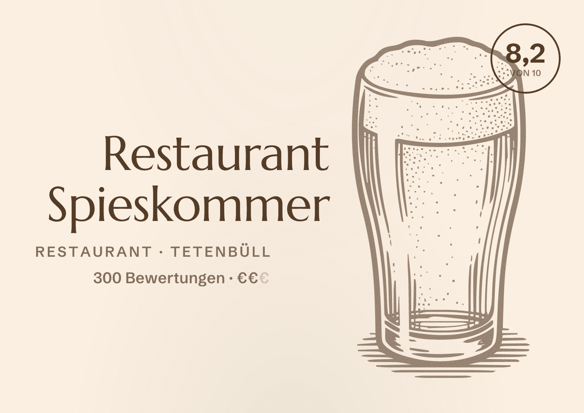 Illustriertes Poster von Restaurant Spieskommer, Restaurant in Tetenbüll: Bewertung 8,2 von 10 aus 300 Bewertungen, Preisniveau €€