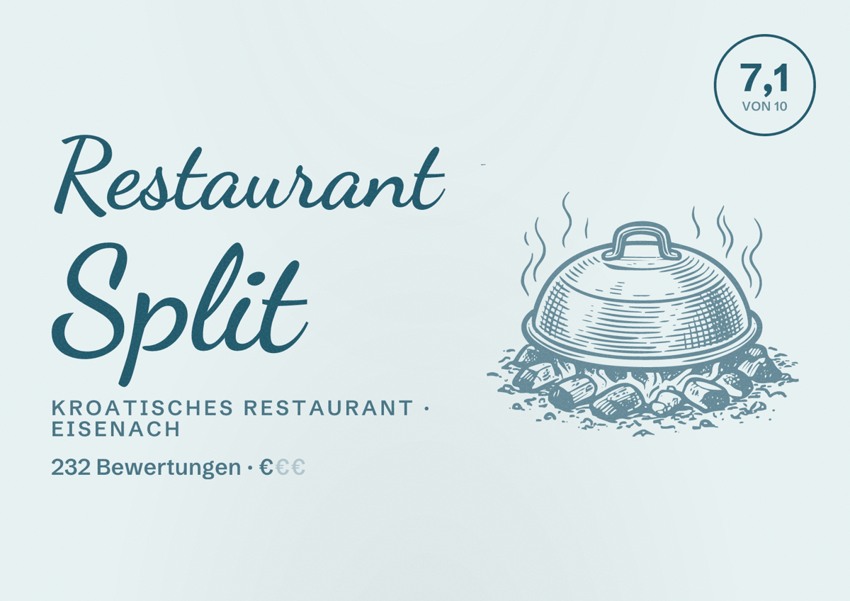 Illustriertes Poster von Restaurant Split, Kroatisches Restaurant in Eisenach: Bewertung 7,1 von 10 aus 232 Bewertungen, Preisniveau €