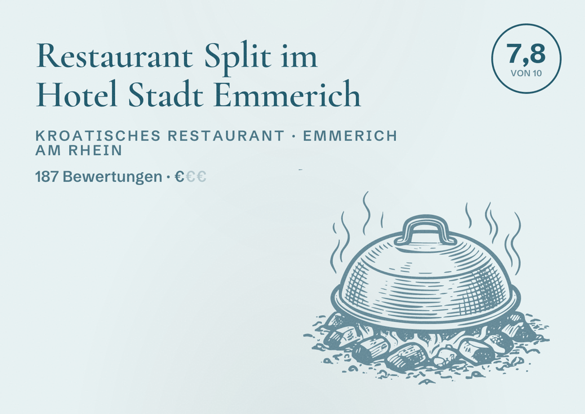 Illustriertes Poster von Restaurant Split im Hotel Stadt Emmerich, Kroatisches Restaurant in Emmerich am Rhein: Bewertung 7,8 von 10 aus 187 Bewertungen, Preisniveau €
