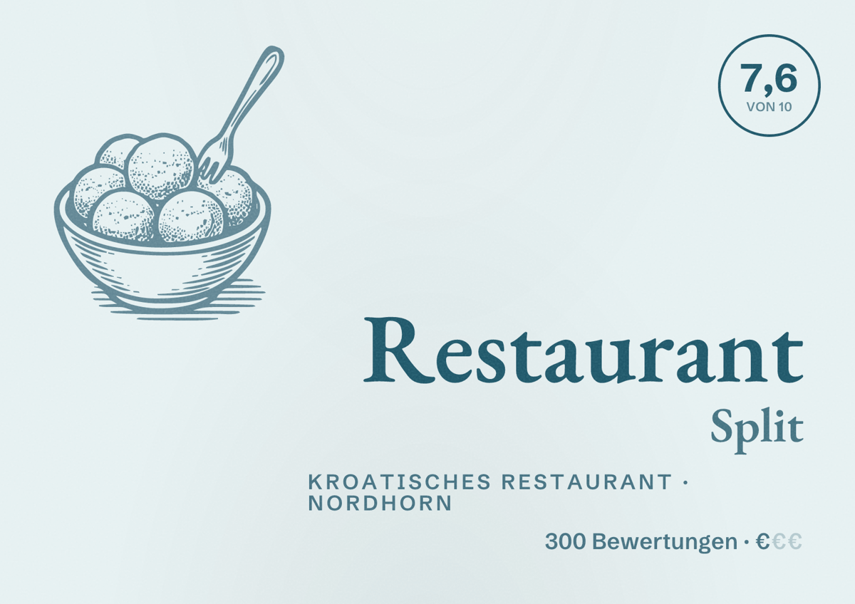Illustriertes Poster von Restaurant Split, Kroatisches Restaurant in Nordhorn: Bewertung 7,6 von 10 aus 300 Bewertungen, Preisniveau €