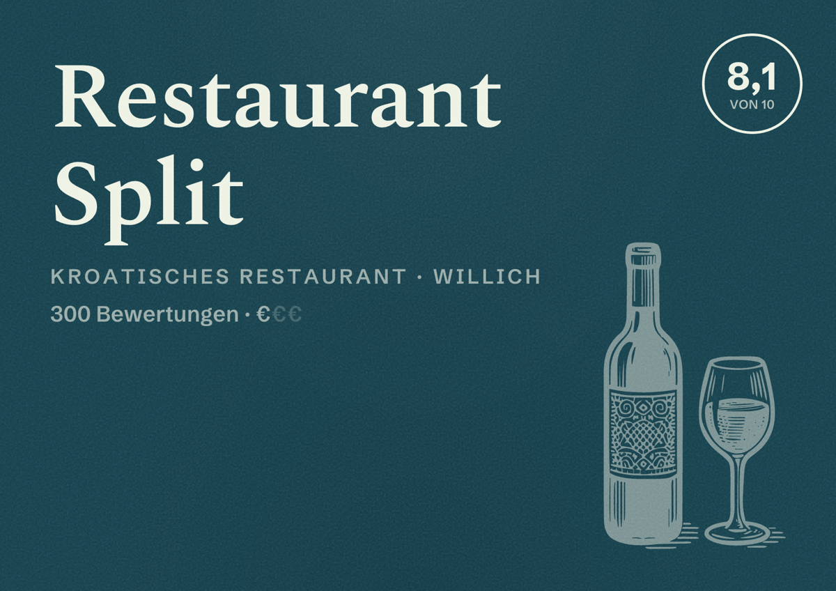 Illustriertes Poster von Restaurant Split, Kroatisches Restaurant in Willich: Bewertung 8,1 von 10 aus 300 Bewertungen, Preisniveau €