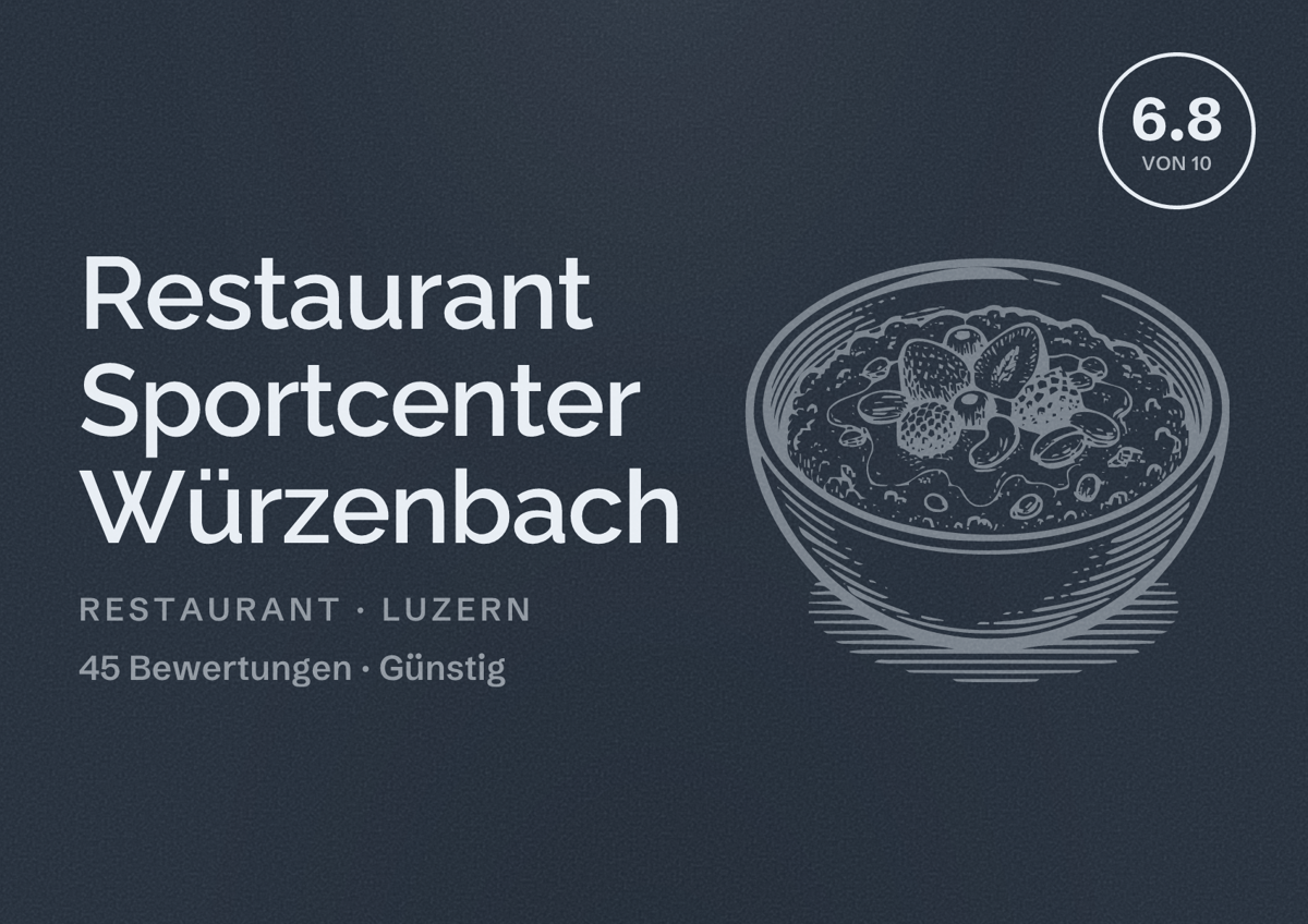 Illustriertes Poster von Restaurant Sportcenter Würzenbach, Restaurant in Luzern: Bewertung 6.8 von 10 aus 45 Bewertungen, Preisniveau Günstig
