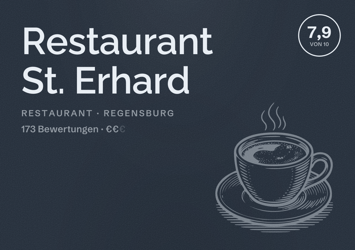 Illustriertes Poster von Restaurant St. Erhard, Restaurant in Regensburg: Bewertung 7,9 von 10 aus 173 Bewertungen, Preisniveau €€