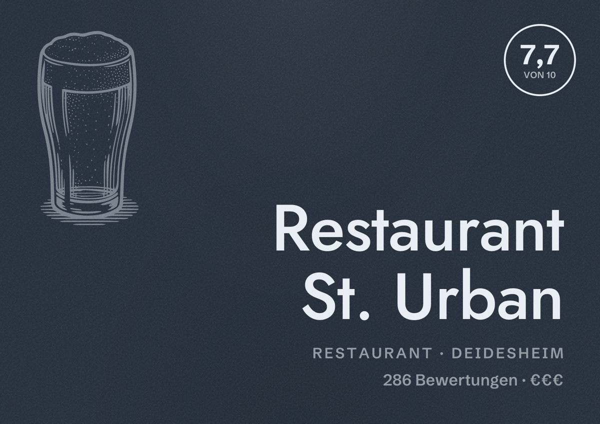 Illustriertes Poster von Restaurant St. Urban, Restaurant in Deidesheim: Bewertung 7,7 von 10 aus 286 Bewertungen, Preisniveau €€€