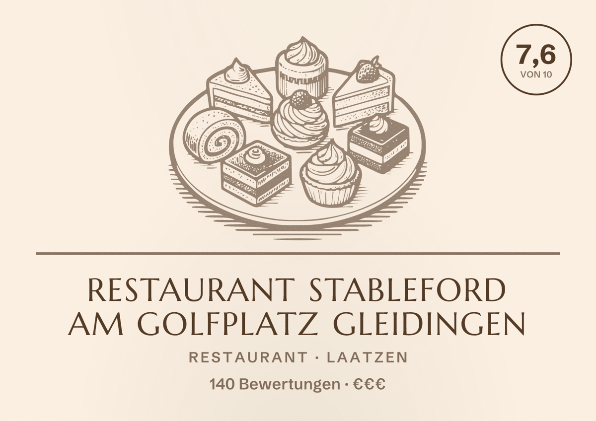 Illustriertes Poster von Restaurant Stableford am Golfplatz Gleidingen, Restaurant in Laatzen: Bewertung 7,6 von 10 aus 140 Bewertungen, Preisniveau €€€