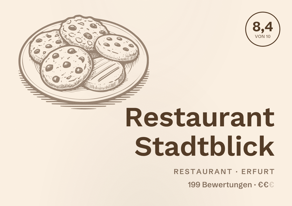 Illustriertes Poster von Restaurant Stadtblick, Restaurant in Erfurt: Bewertung 8,4 von 10 aus 199 Bewertungen, Preisniveau €€
