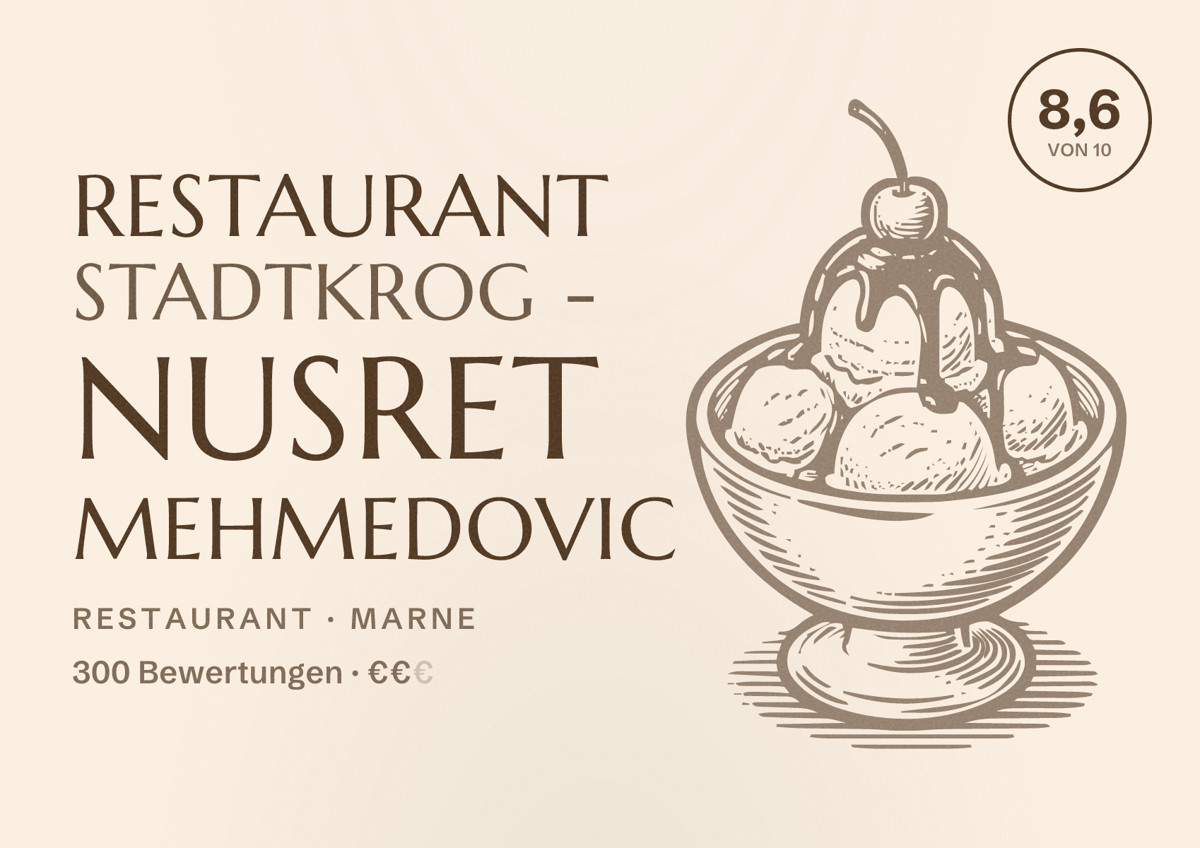 Illustriertes Poster von Restaurant Stadtkrog - Nusret Mehmedovic, Restaurant in Marne: Bewertung 8,6 von 10 aus 300 Bewertungen, Preisniveau €€
