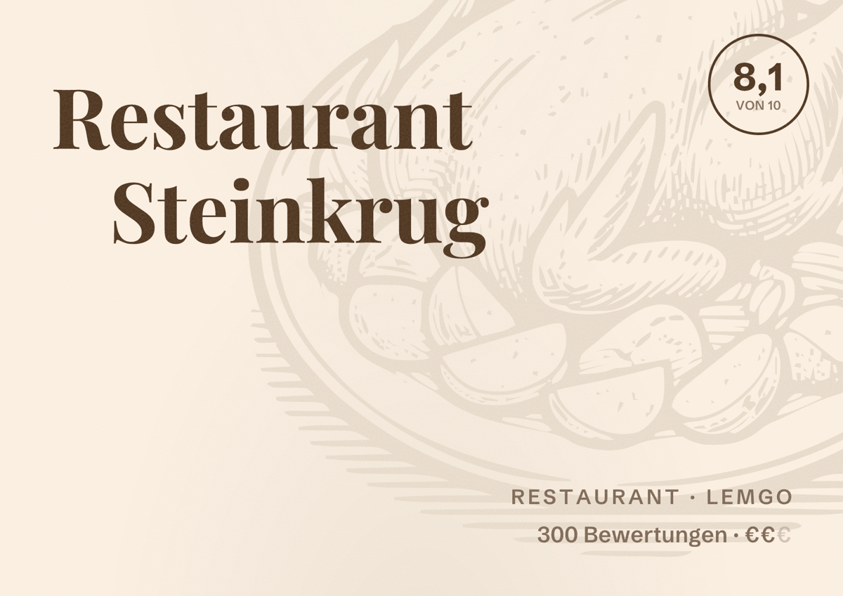 Illustriertes Poster von Restaurant Steinkrug, Restaurant in Lemgo: Bewertung 8,1 von 10 aus 300 Bewertungen, Preisniveau €€