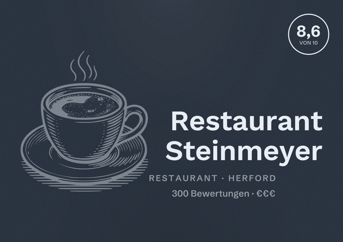 Illustriertes Poster von Restaurant Steinmeyer, Restaurant in Herford: Bewertung 8,6 von 10 aus 300 Bewertungen, Preisniveau €€€