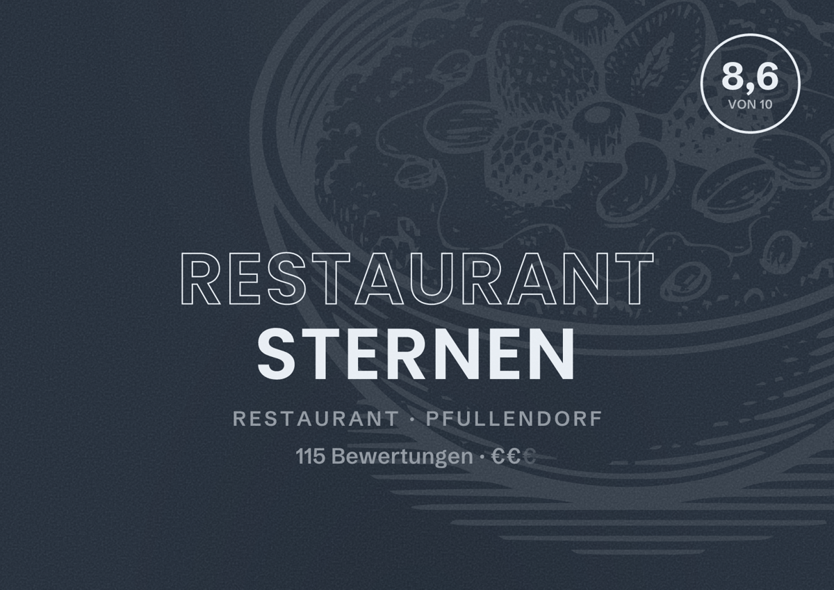 Illustriertes Poster von Restaurant Sternen, Restaurant in Pfullendorf: Bewertung 8,6 von 10 aus 115 Bewertungen, Preisniveau €€