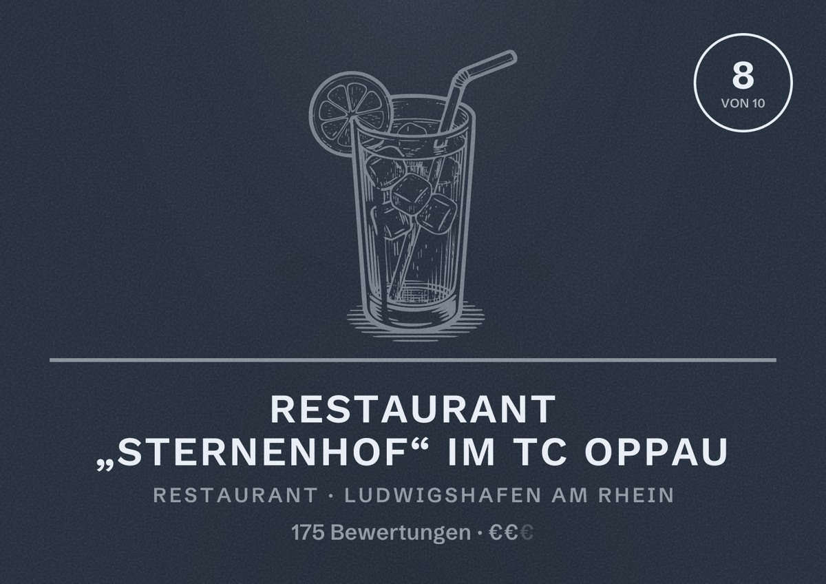 Illustriertes Poster von Restaurant „Sternenhof“ im TC Oppau, Restaurant in Ludwigshafen am Rhein: Bewertung 8 von 10 aus 175 Bewertungen, Preisniveau €€