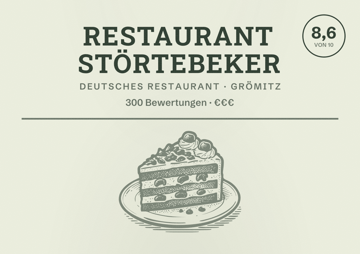 Illustriertes Poster von Restaurant Störtebeker, Deutsches Restaurant in Grömitz: Bewertung 8,6 von 10 aus 300 Bewertungen, Preisniveau €€€