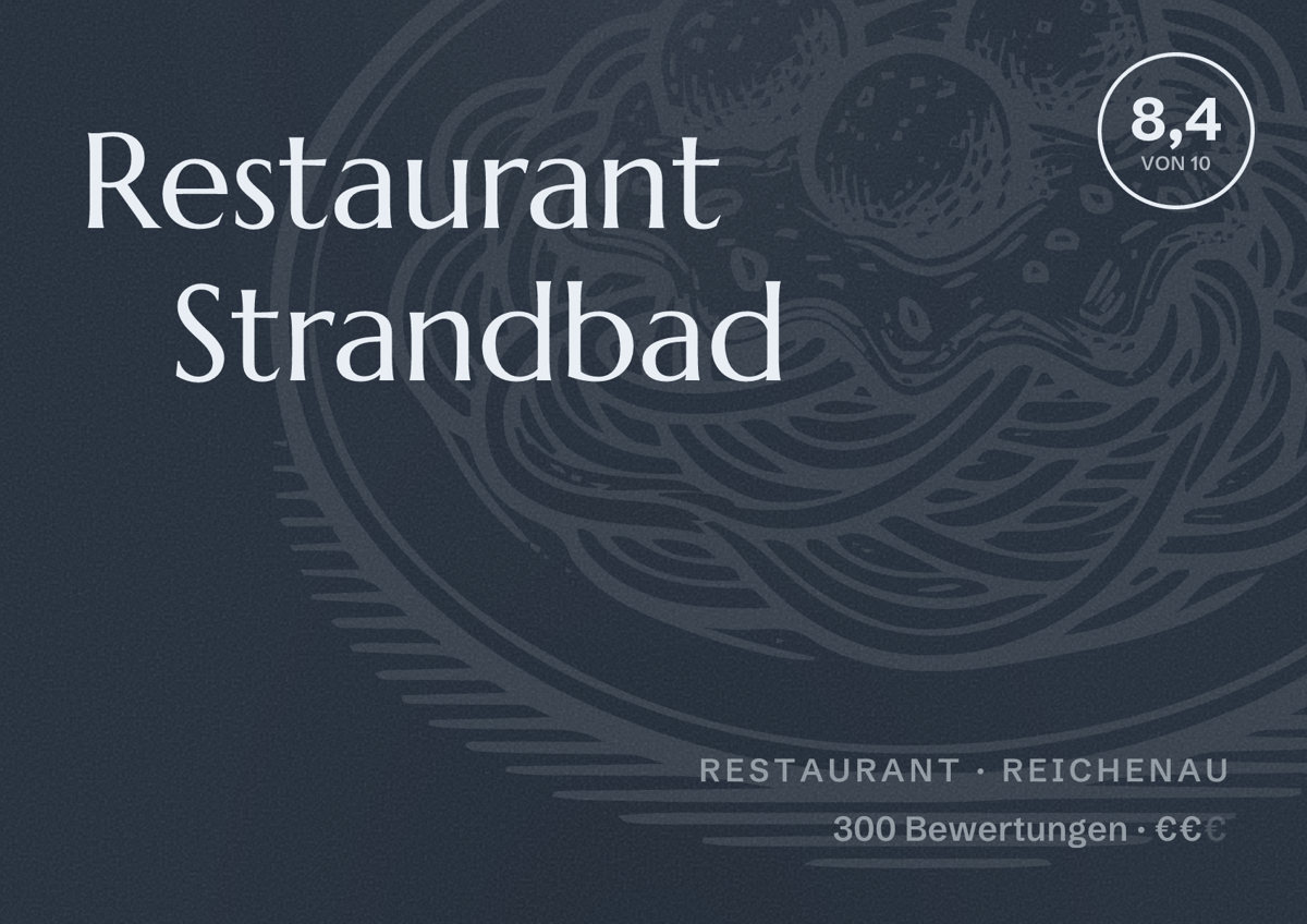 Illustriertes Poster von Restaurant Strandbad, Restaurant in Reichenau: Bewertung 8,4 von 10 aus 300 Bewertungen, Preisniveau €€