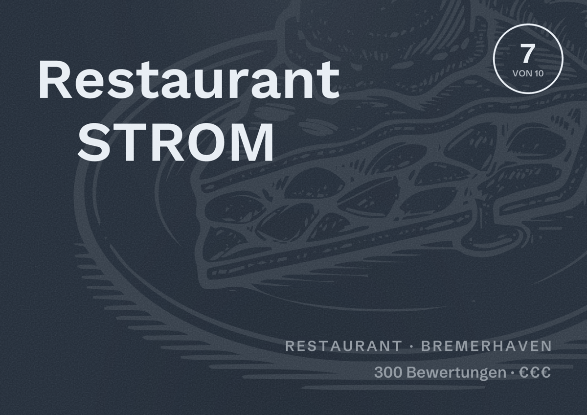 Illustriertes Poster von Restaurant STROM, Restaurant in Bremerhaven: Bewertung 7 von 10 aus 300 Bewertungen, Preisniveau €€€