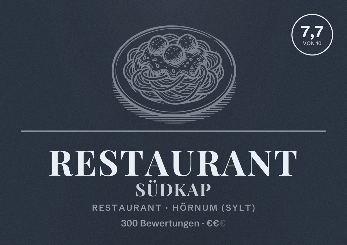 Illustriertes Poster von Restaurant Südkap, Restaurant in Hörnum (Sylt): Bewertung 7,7 von 10 aus 300 Bewertungen, Preisniveau €€