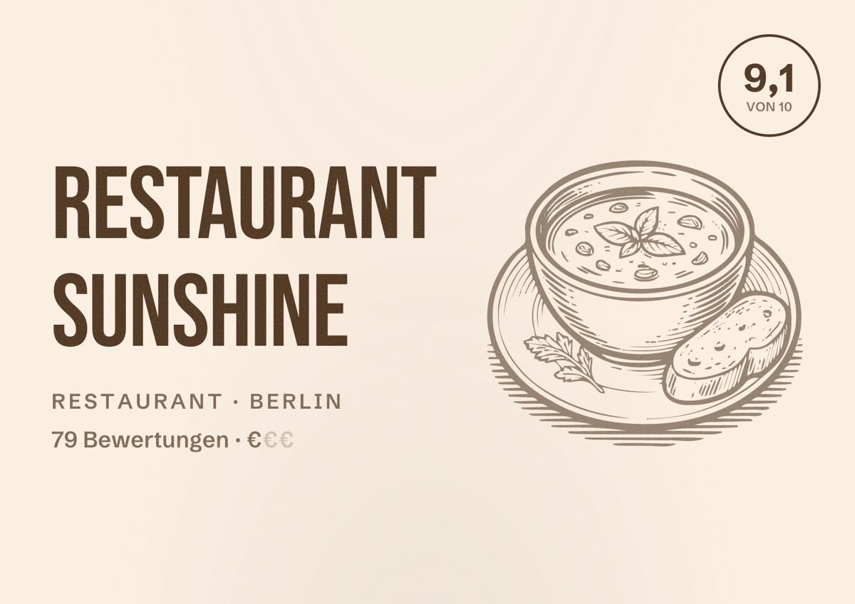 Illustriertes Poster von Restaurant Sunshine, Restaurant in Berlin: Bewertung 9,1 von 10 aus 79 Bewertungen, Preisniveau €