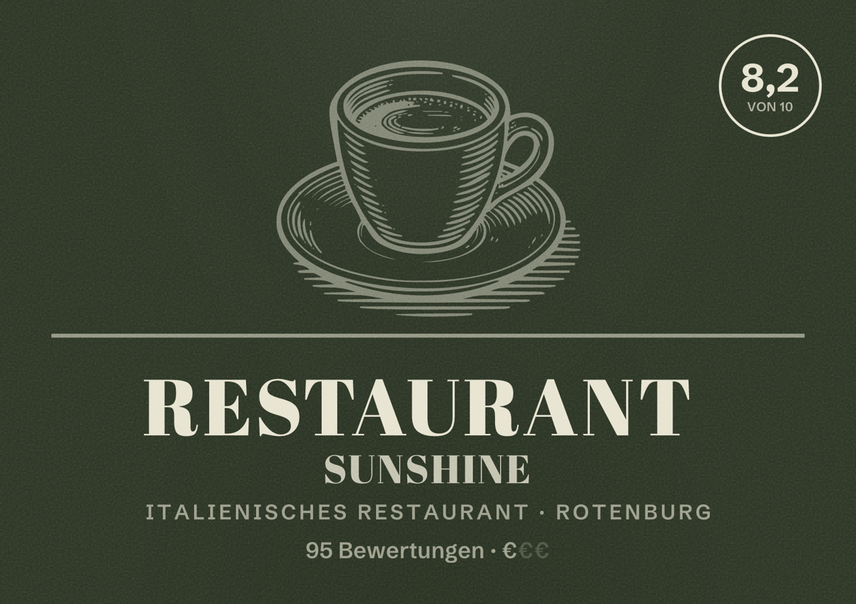 Illustriertes Poster von Restaurant Sunshine, Italienisches Restaurant in Rotenburg: Bewertung 8,2 von 10 aus 95 Bewertungen, Preisniveau €