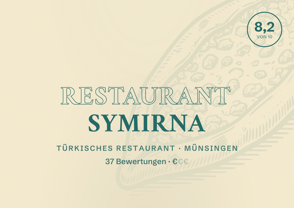 Illustriertes Poster von Restaurant Symirna, Türkisches Restaurant in Münsingen: Bewertung 8,2 von 10 aus 37 Bewertungen, Preisniveau €