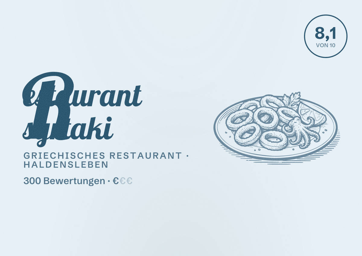 Illustriertes Poster von Restaurant syrtaki, Griechisches Restaurant in Haldensleben: Bewertung 8,1 von 10 aus 300 Bewertungen, Preisniveau €